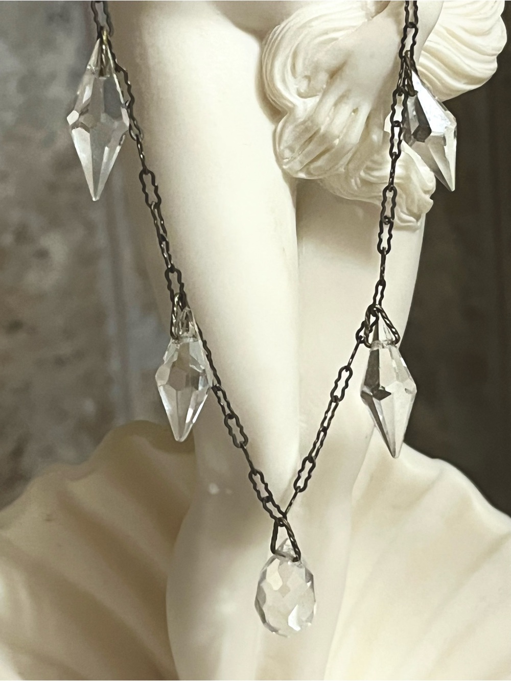 Antique Art Deco Czech Crystal Teardrop Necklace 14”